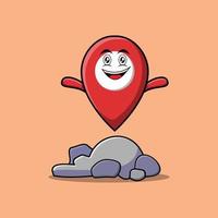 Cute cartoon pin location standing in stone vector