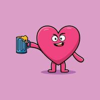 encantador personaje de dibujos animados de corazón con vaso de cerveza vector