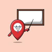 cartoon pin location teacher with big whiteboard vector