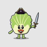 cartoon Chinese cabbage pirate with treasure box vector