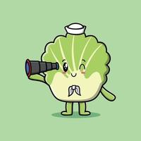 Cute cartoon chinese cabbage sailor with binocular vector