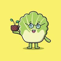 Cute cartoon chinese cabbage holding plant in pot vector