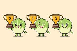 Set of cute cartoon chinese cabbage holding trophy vector