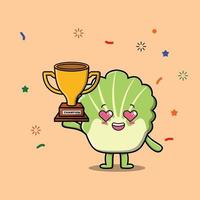 Cute cartoon chinese cabbage as the winner with happy expression in 3d modern style design vector