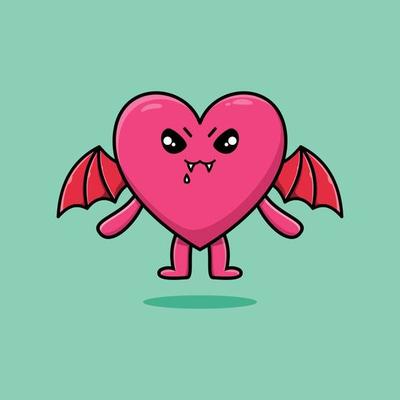 Cute cartoon Lovely heart as dracula with wings