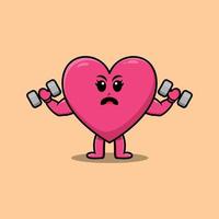 Cute cartoon lovely heart is fitness with barbell vector