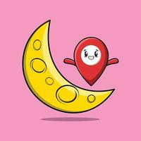 cartoon Pin location standing on the crescent moon vector