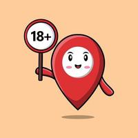 cute cartoon pin location holding 18 plus sign vector