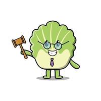 cartoon wise judge chinese cabbage hold hammer vector