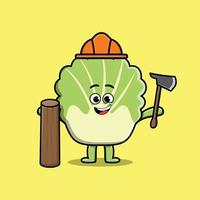 Cute cartoon chinese cabbage as carpenter with ax vector