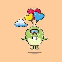 cartoon Chinese cabbage skydiving with balloon vector