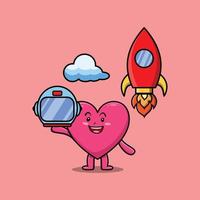 Cute cartoon character Lovely heart as astronaut vector