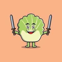 Cute cartoon Chinese cabbage holding two sword vector