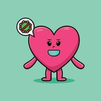 lindo corazón encantador de dibujos animados usando máscara prevenir virus vector