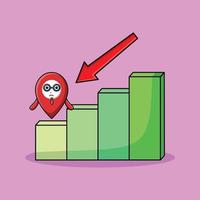 Pin location cute businessman with inflation chart vector