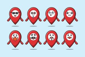 Set kawaii pin location cartoon with expressions vector