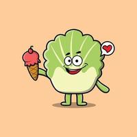 Cute Cartoon chinese cabbage hold ice cream cone vector