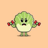 Cute cartoon chinese cabbage fitness with barbell vector