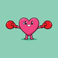 Cute Lovely heart cartoon playing sport boxing vector