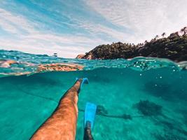 Snorkeling in the sea on a tropical island photo