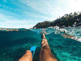 Snorkeling in the sea on a tropical island photo