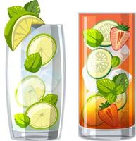 mojito y pimms cup cóctel en el vaso sobre fondo blanco. vector