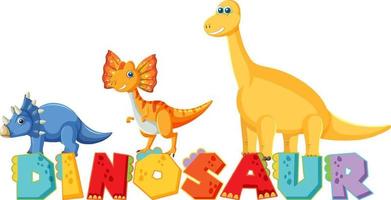 Cute dinosaur group with dinosaur word logo vector