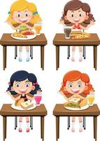 diferentes chicas disfrutan comiendo comida vector