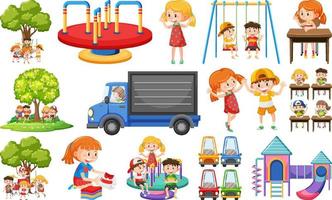 Set of cute kids and objects vector