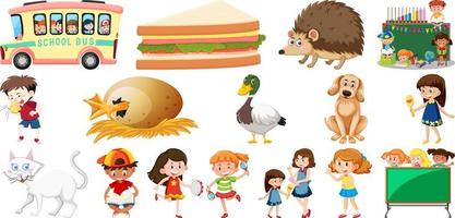 Set of different cute kids and objects vector