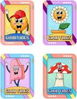 Set of good vibes cards with cartoon characters vector