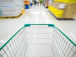 shopping cart in supermarket blur background photo