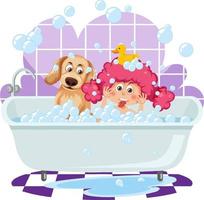 Kids playing bubbles in bathtub vector