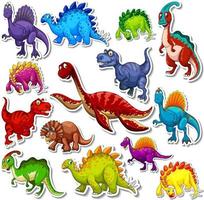 Sticker set of different dinosaurs cartoon vector