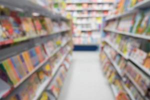 Abstract blurred book store shelves aisle background photo
