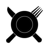 Plate, fork and knife icon vector in flat style. Food symbol isolated on blank background.