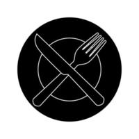 Plate, fork and knife icon vector in flat style. Food symbol isolated on blank background.