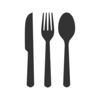 Ilustración de vector de icono de plato, cuchara, tenedor y cuchillo en estilo de diseño de moda