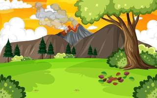 Background scene with volcano and forest vector