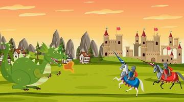 Medieval battle scene in cartoon style vector