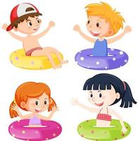 Set of girl in inflatable ring vector