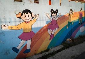 8th may 2020 location dehradun ,INDIA. A colorful artwork on the kindergarten school wall. photo