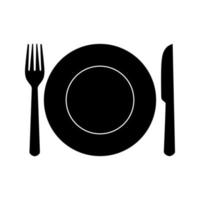 Plate, fork and knife icon vector in flat style. Food symbol isolated on blank background.