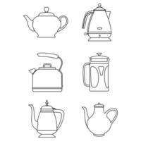 Set of different teapots. Kettles icons. Kitchen isolated pots vector