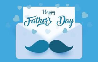 ilustración vectorial del sobre y la tarjeta de felicitación del día del padre, con letras felices del día del padre decoradas con corazones y fondo azul. vector