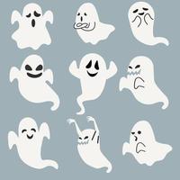 conjunto de dibujos animados espeluznantes de fantasmas de halloween vector
