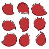 Speech bubbles set. Black  outline and red space for letters, vector collection. style drops water