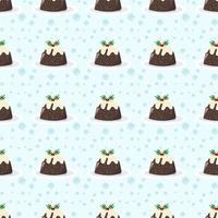 Christmas pudding seamless pattern background  On a green background and snowing vector