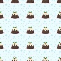 Christmas pudding seamless pattern background  On a green background and snowing vector