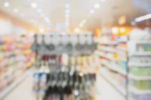 Abstract blur supermarket shelves background photo